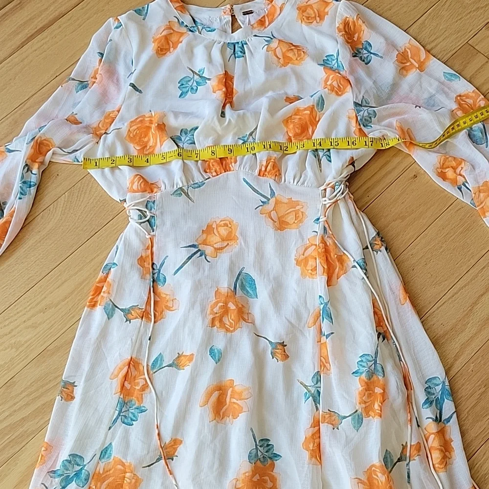 Free People Samantha Floral Print Long Sleeve Lace Up Mini Dress